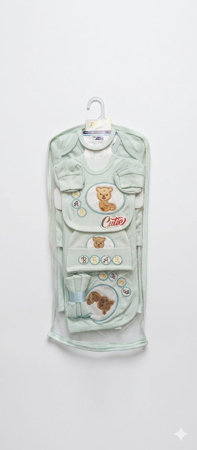 Newborn Baby Gift Set – Soft Cotton 10 Piece Teddy Bear Outfit for Infants