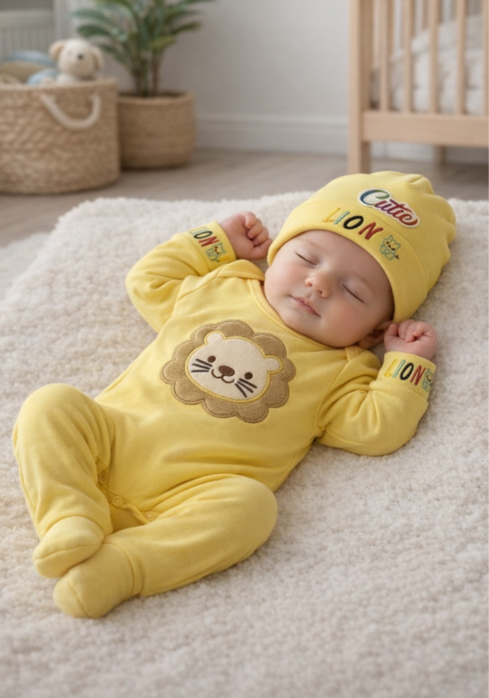 Cute Lion 8-Piece Baby Set - YELLOW