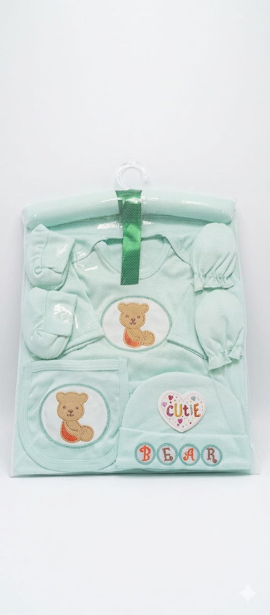6 Piece Newborn Baby Gift Set – Soft Cotton Teddy Bear Baby Clothing Set