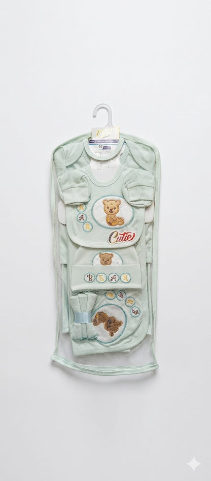 Newborn Baby Gift Set – Soft Cotton 10 Piece Teddy Bear Outfit for Infants