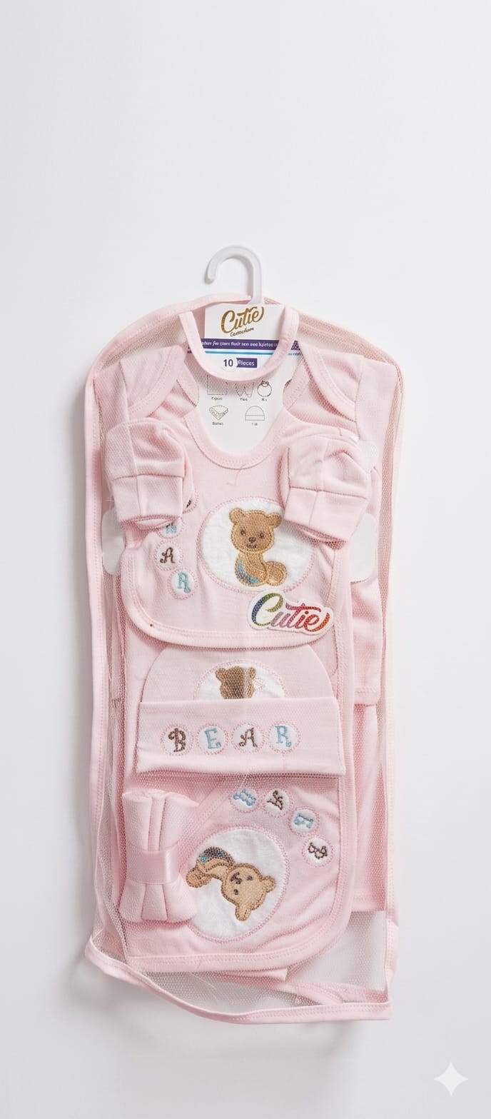 Newborn Baby Gift Set – Soft Cotton 10 Piece Teddy Bear Outfit for Infants